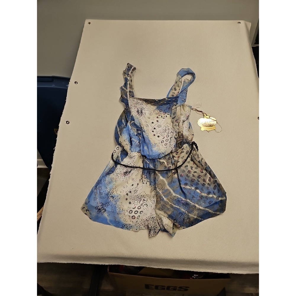 Princess Vera Wang Blue Paisley Ruffle Romper with Belt NWT Large